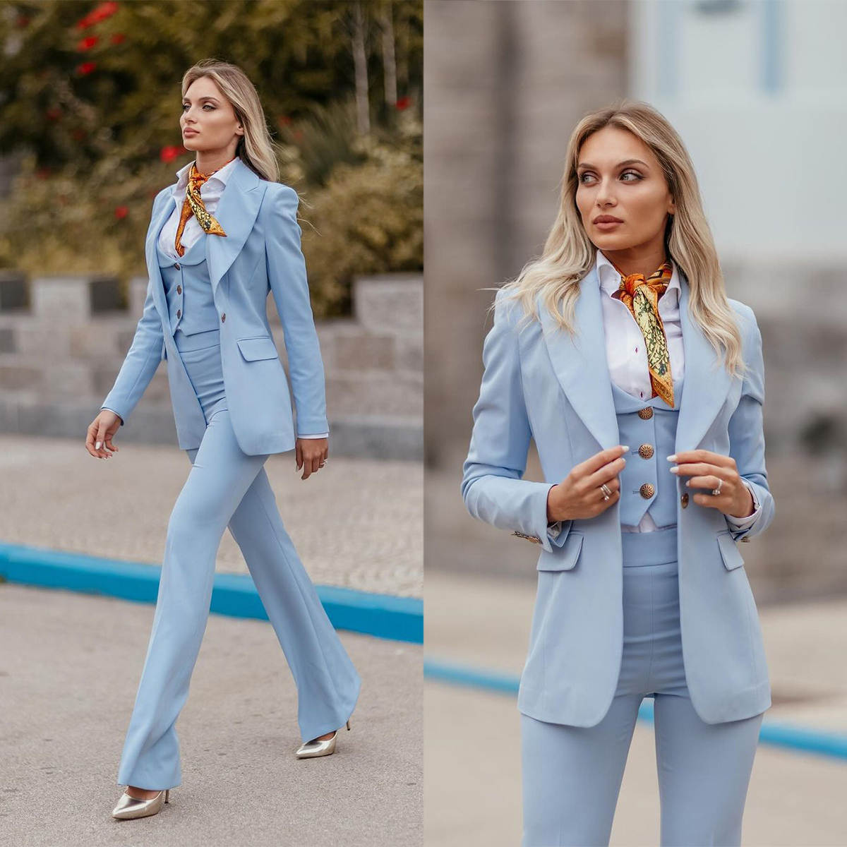 Conjuntos Formais Femininos Az - Women Formal Wear With Tie avaliação e preço