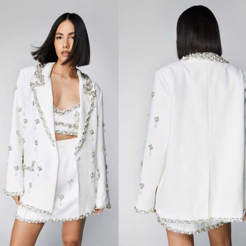 3 peças conjuntos de blazer fe - Women Formal Wear With Tie avaliação e preço